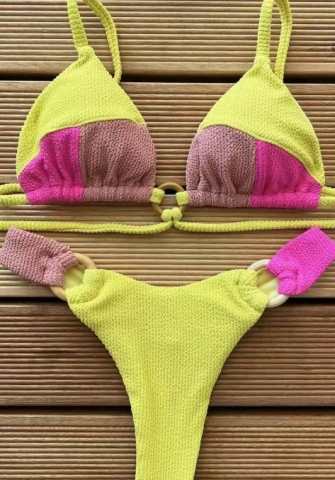 (Real Image)2025 Styles Women Striped Rib Fabric Bikini with Sexy Open Back