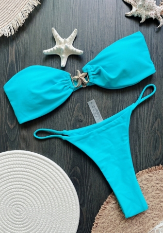 (Real Image)2025 Styles Women Solid Bikini with Star Accents and Sexy Open Back